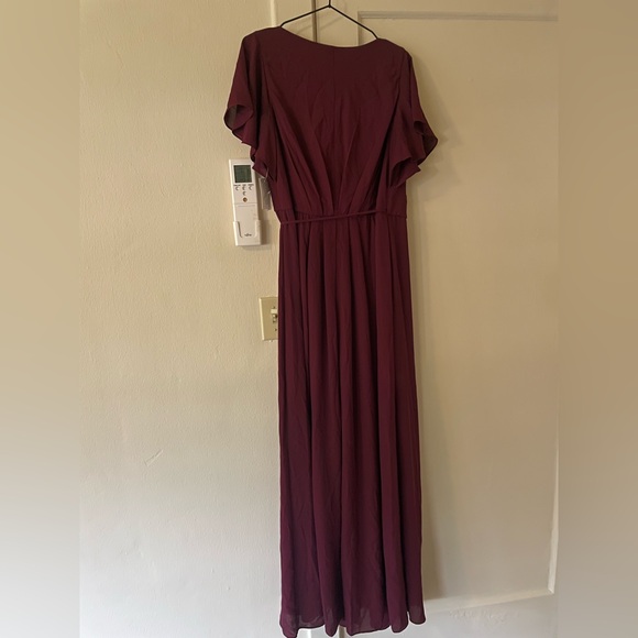 David’s Bridal Flutter Sleeve Wrap Dress in Wine Color - Picture 6 of 8